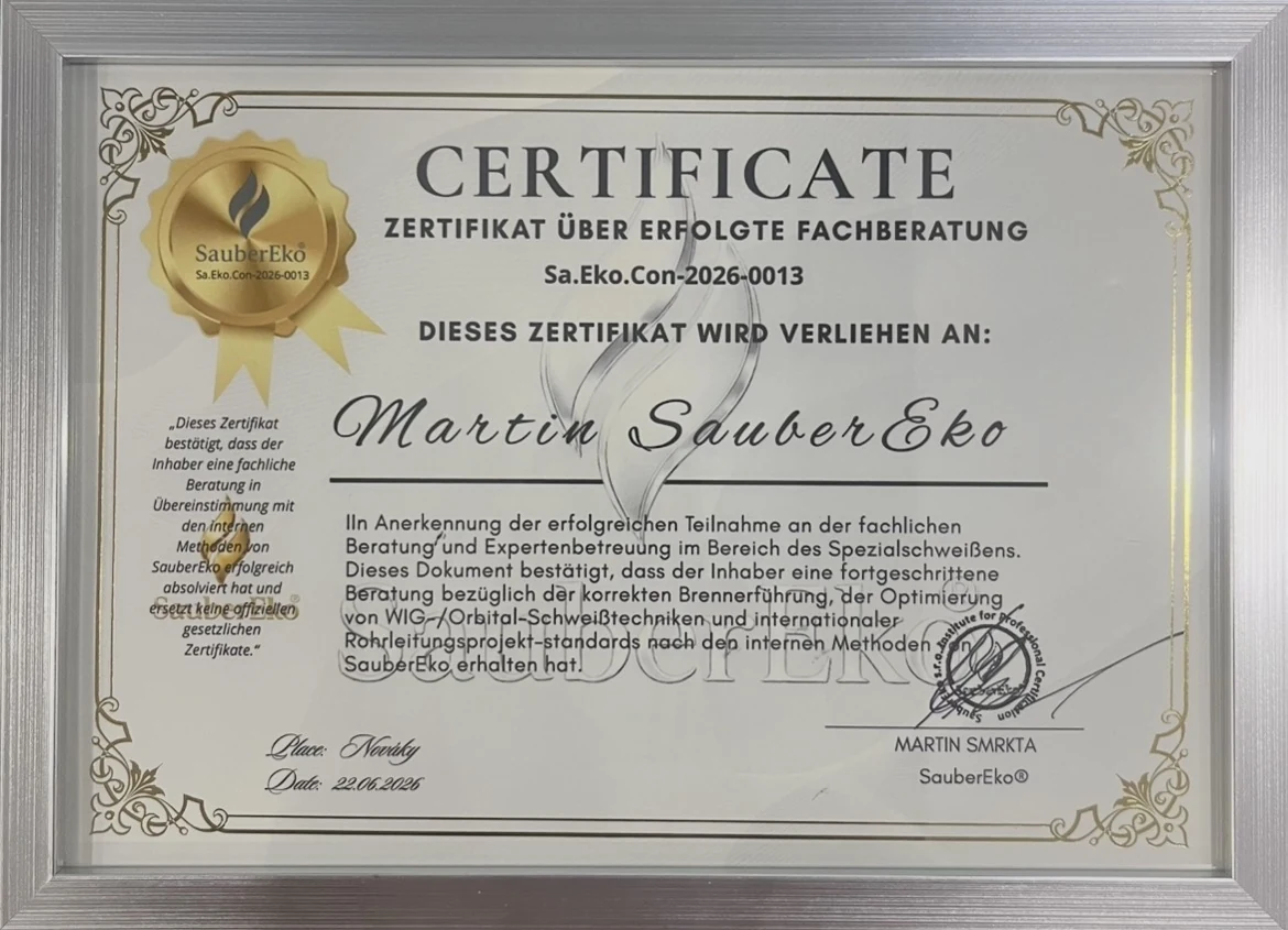 Ukážka certifikátu SauberEko®